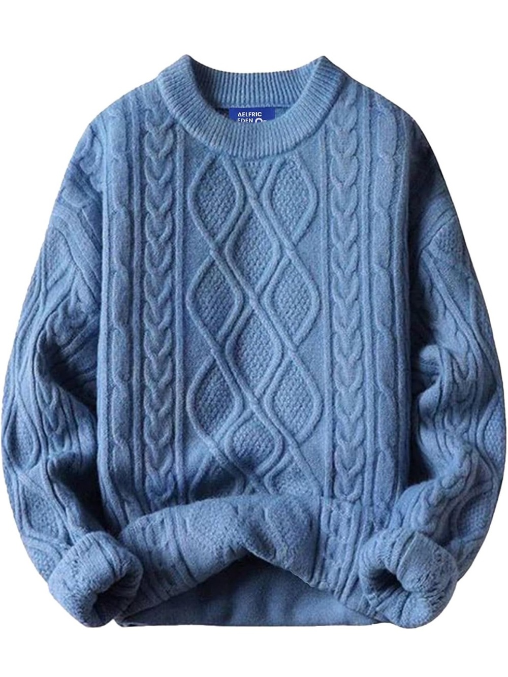 Aelfric Eden Comfort Knit Cable Crewneck Sweater - Blue
